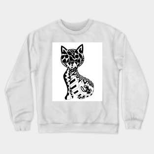 mexican kawaii black cat noir in ecopop totonac floral patterns Crewneck Sweatshirt